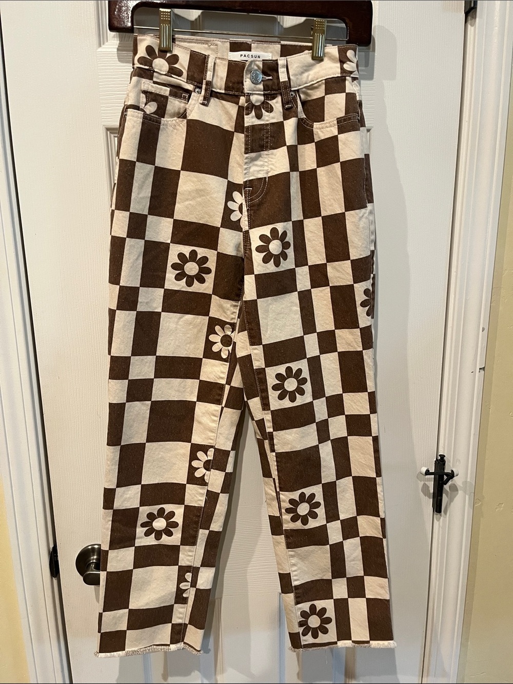 PacSun Brown and Cream Checkered Daisy Jeans